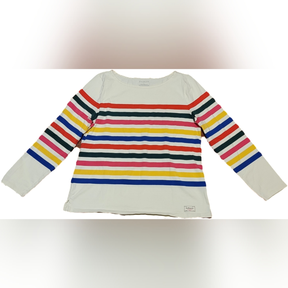 Talbots Multi Color Stripes Long Sleeves Crew Neck Pullover Sweater, Large - EUC - Picture 2 of 7